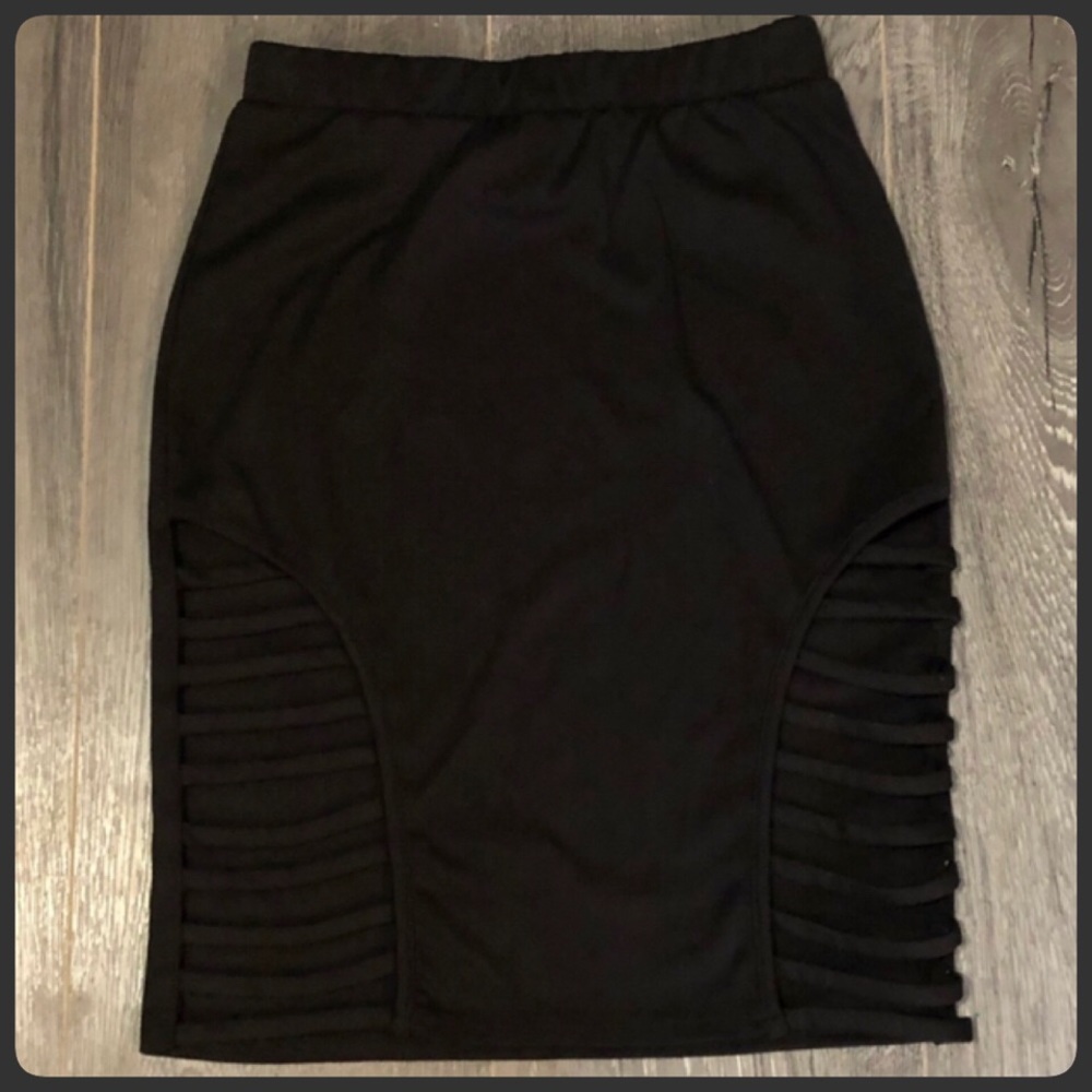 Sexy Black Strappy Thigh Pencil Skirt
